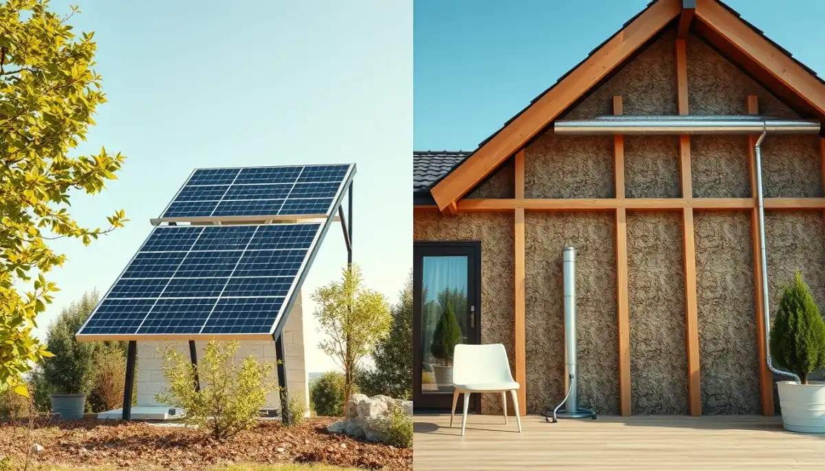 Comparaison visuelle entre une installation solaire et une isolation de maison, vue large