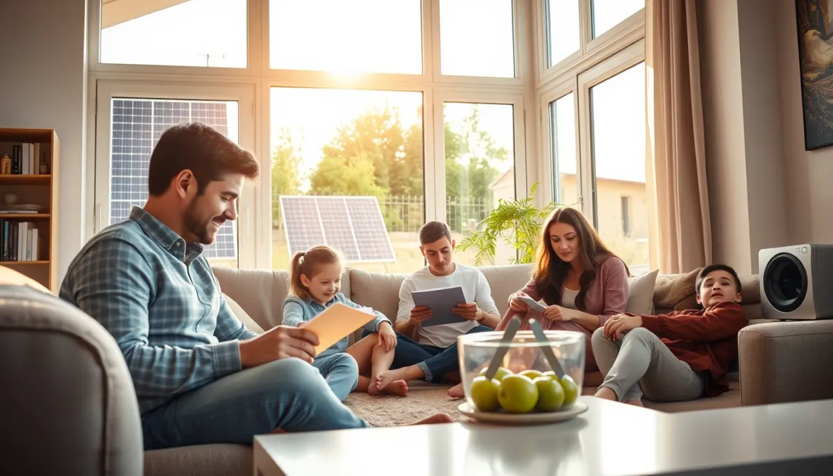 Famille utilisant des appareils électroménagers en journée grâce à l'énergie solaire autoconsommée