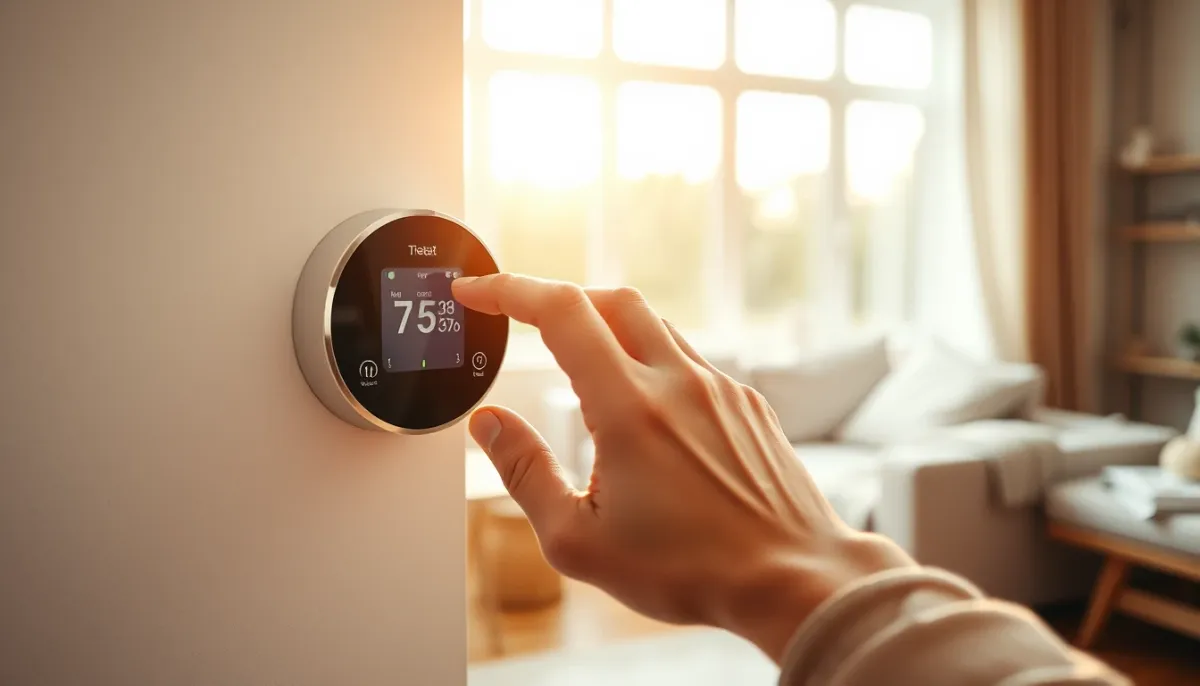 Réglage du thermostat d'une pompe à chaleur Mitsubishi Ecodan dans un salon lumineux