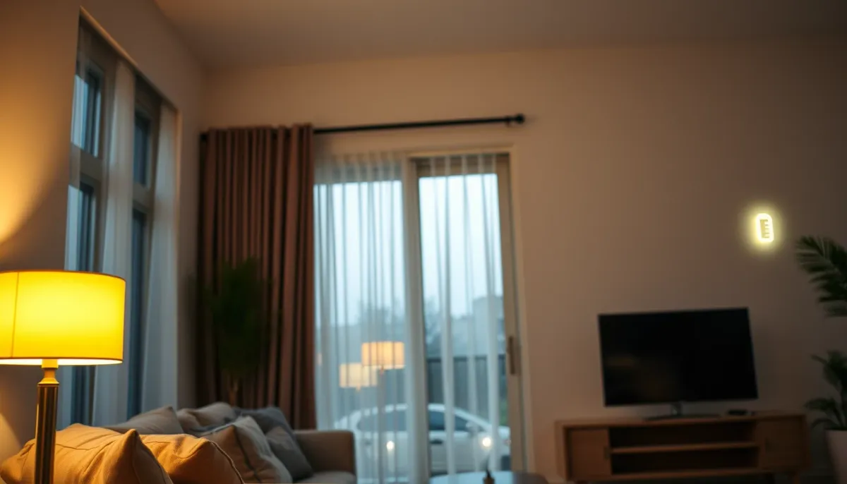Salon familial le soir utilisant l'énergie stockée par une batterie solaire