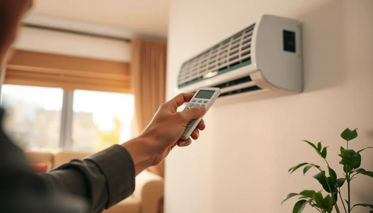 Utilisation quotidienne d'une télécommande de pompe à chaleur Atlantic dans un salon