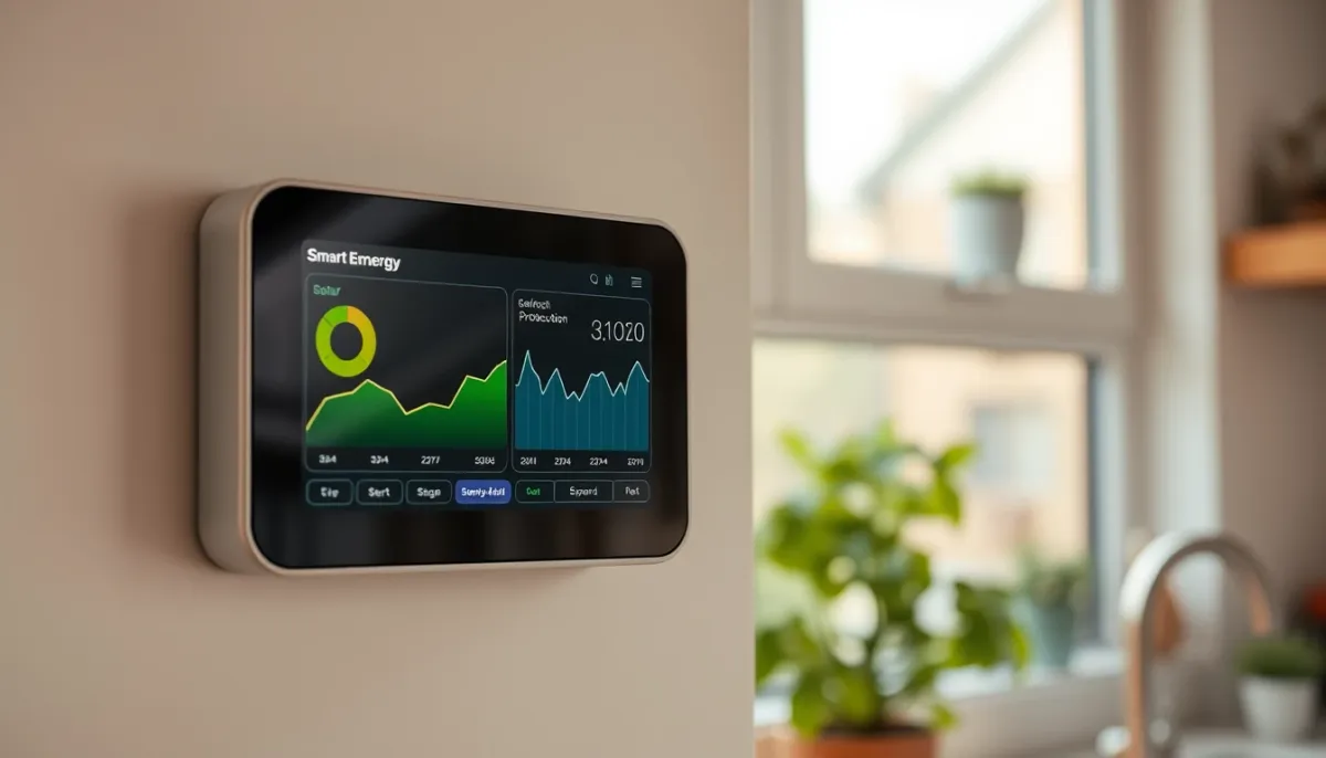 Boîtier de pilotage intelligent affichant la production solaire et la consommation d'une maison