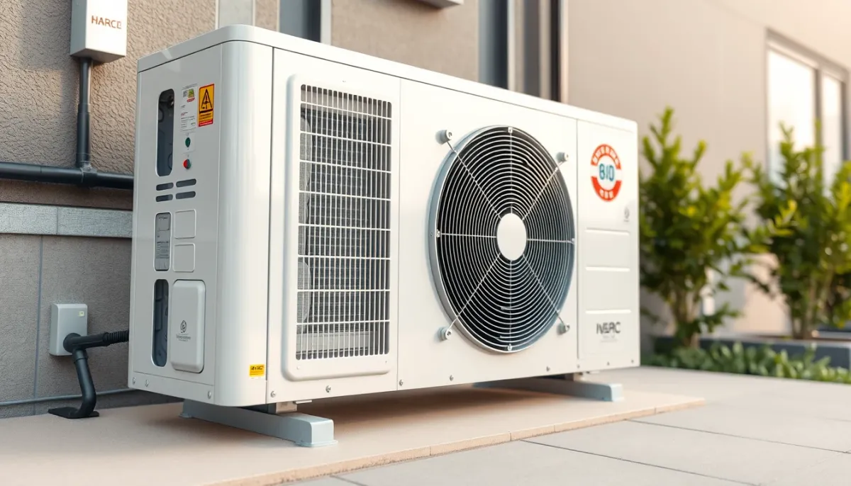 Unité extérieure d'une pompe à chaleur air/eau Panasonic Aquarea en gros plan