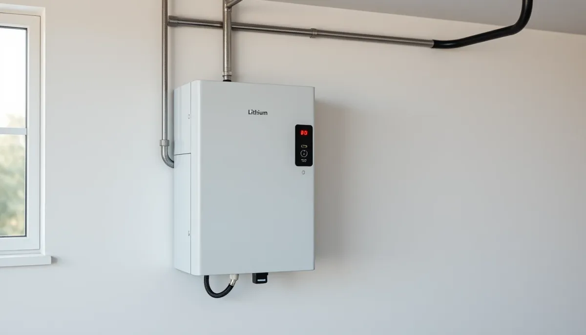 Batterie solaire lithium fer phosphate installée sur un mur de garage