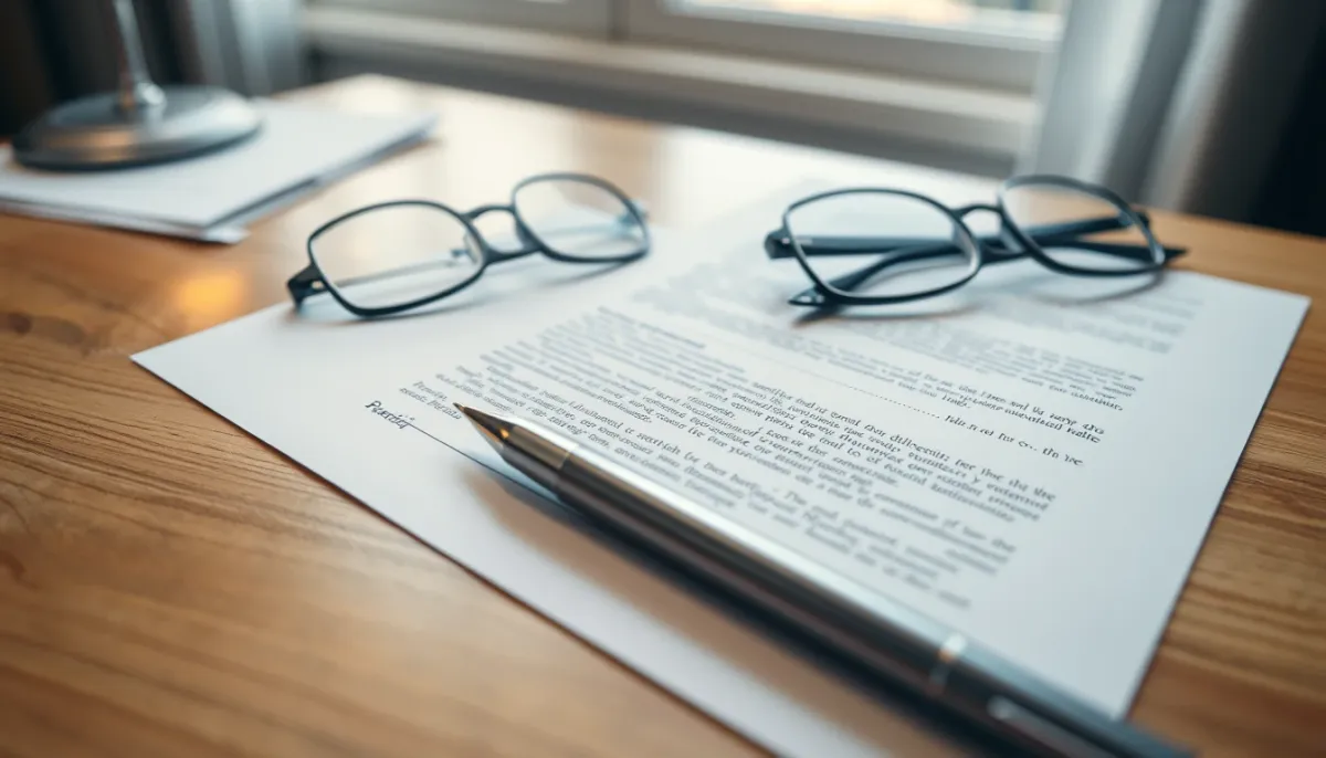 Contrat de panneaux solaires et stylo sur un bureau, symbolisant les aspects juridiques