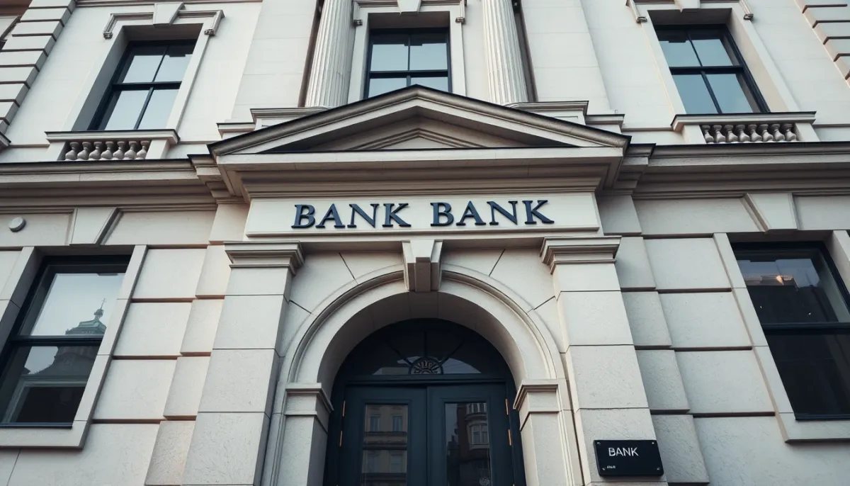 Façade d'une banque, symbolisant les recours contre l'organisme prêteur