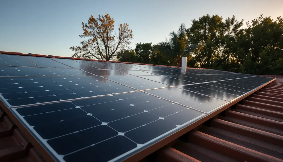 Panneaux photovoltaïques propres et bien entretenus sur un toit en tuiles