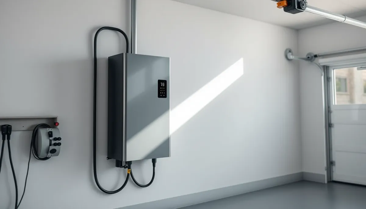 Batterie solaire lithium-ion installée dans un garage résidentiel