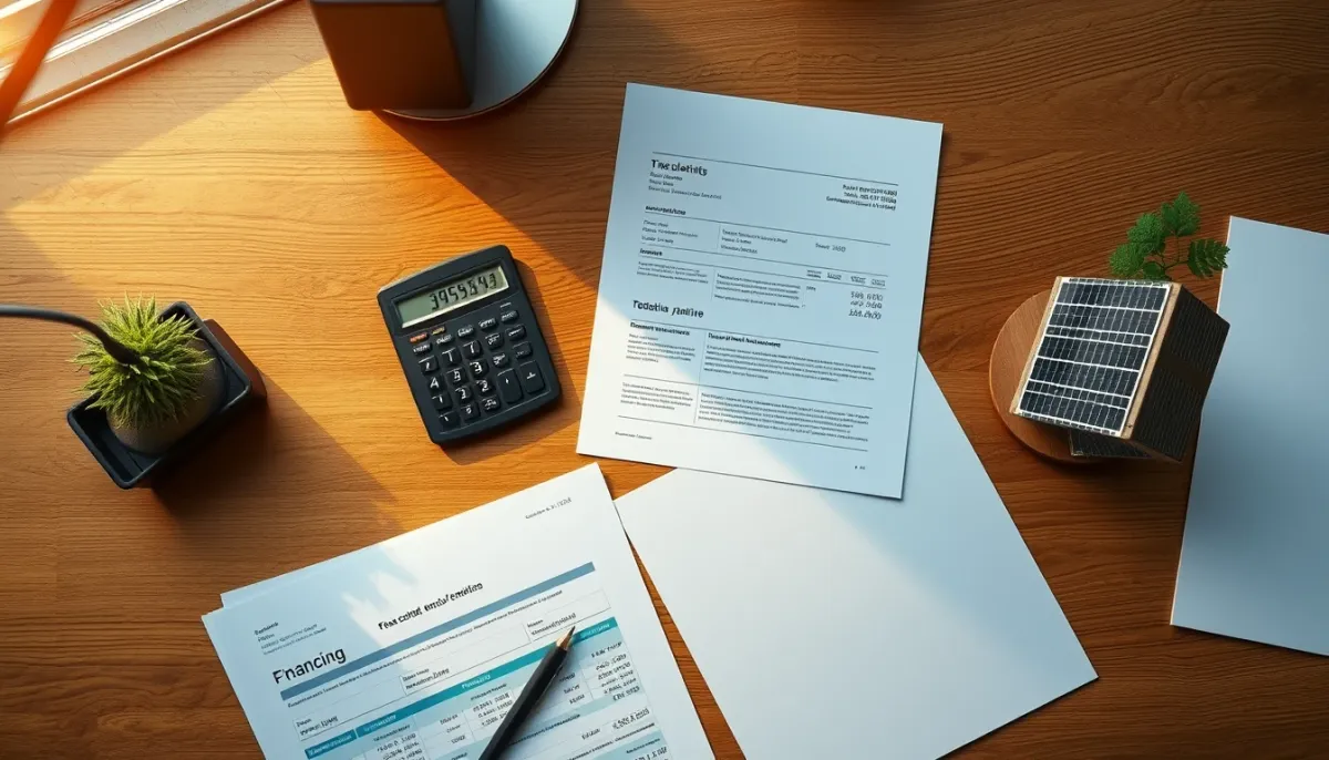 Documents financiers et calculatrice sur un bureau, illustrant les aides mobilisables avec le contrat EDF OA