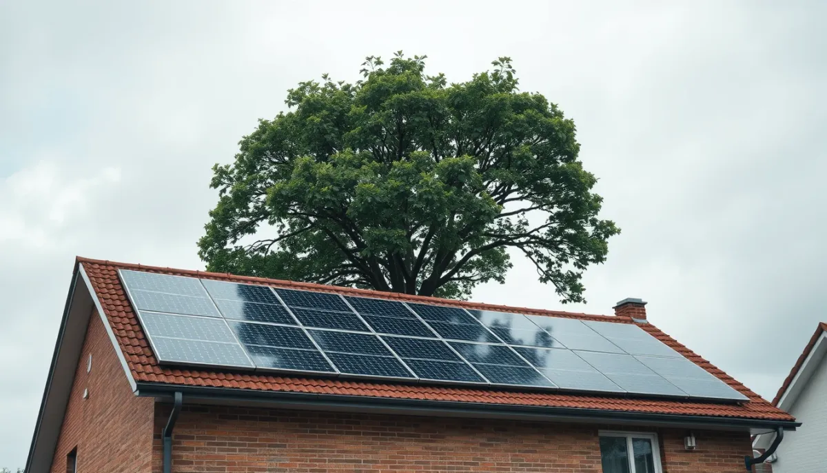 Panneaux solaires partiellement ombragés par un arbre, illustrant les cas où le rachat EDF OA n'est pas rentable