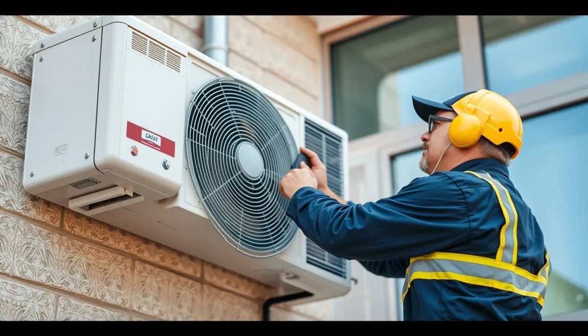 Technicien certifié installant une unité extérieure de pompe à chaleur