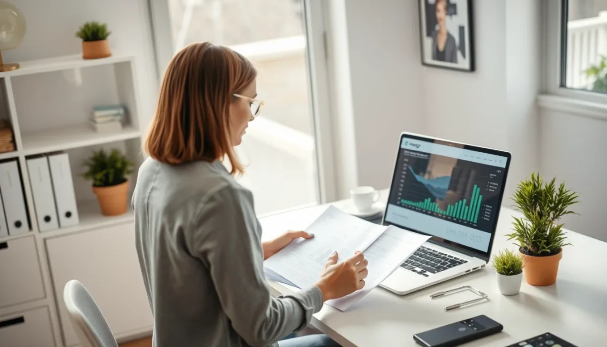 Propriétaire optimisant sa facturation annuelle avec des documents et un ordinateur