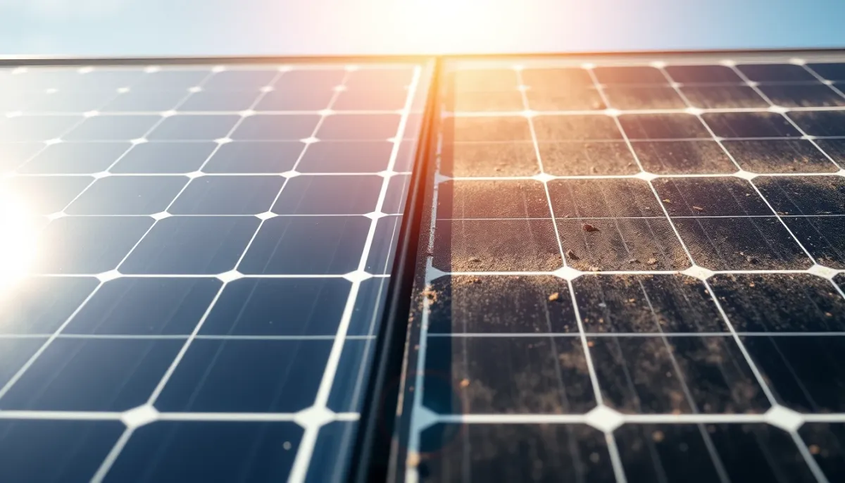 Comparaison entre un panneau solaire propre et un panneau solaire sale