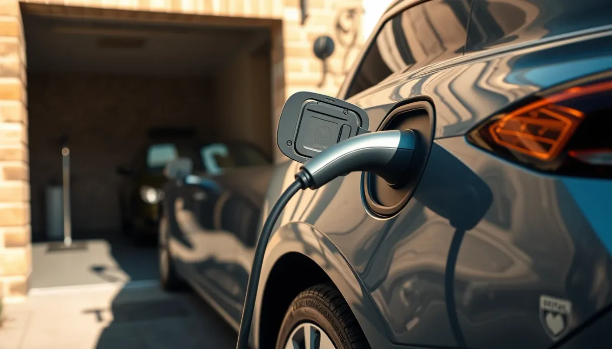 Voiture électrique en recharge à domicile avec une borne murale