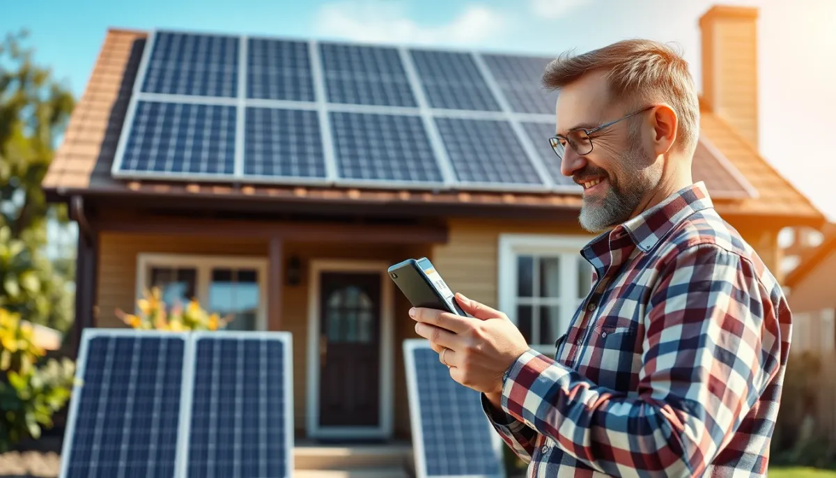 Propriétaire consultant la production solaire sur son smartphone