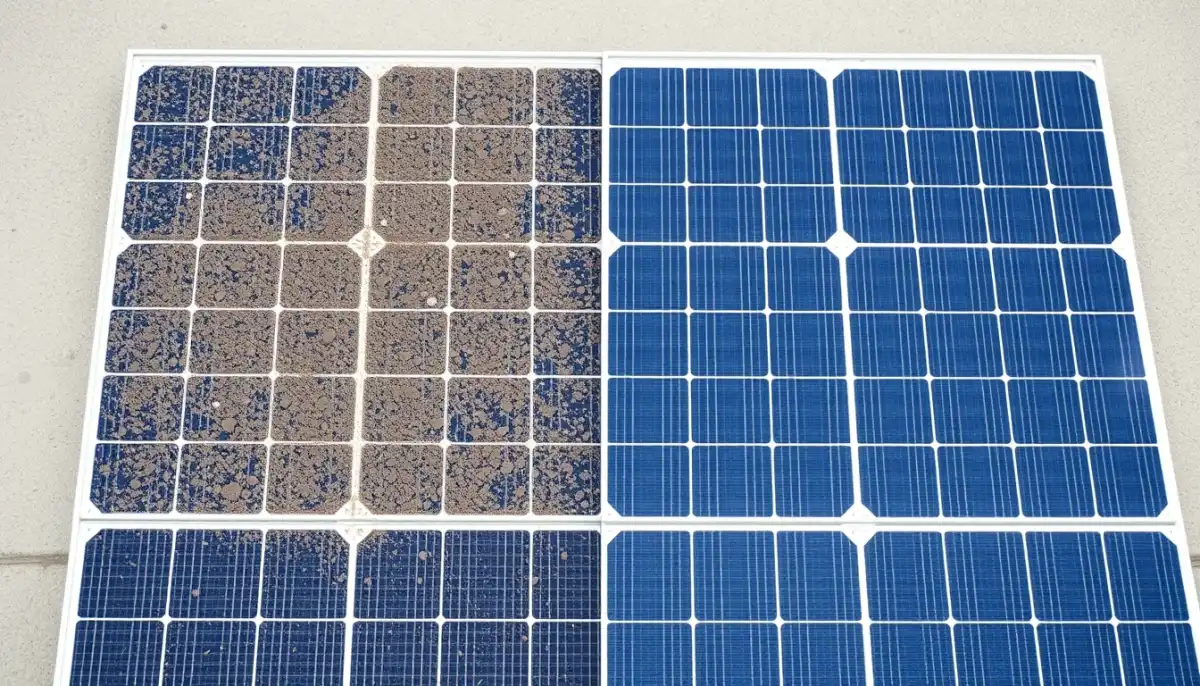 Comparaison entre un panneau solaire sale et un panneau propre